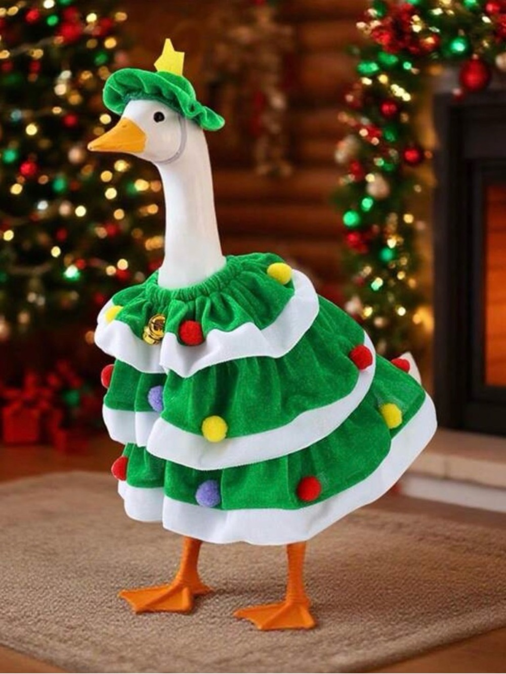 Porch Goose Duck outfit Christmas tree with star costume.